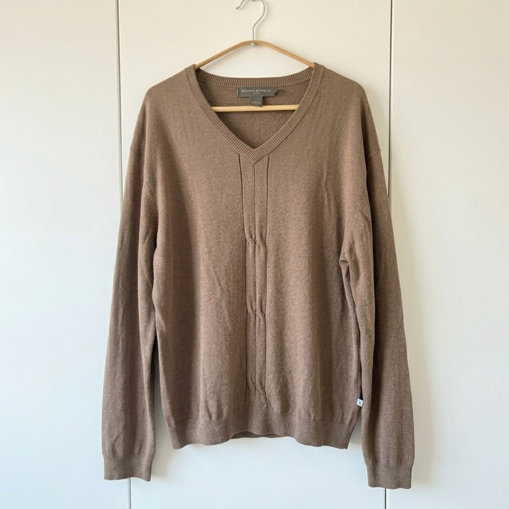 🍁Fall Sale! Banana Republic Cashmere V-Neck Men's XL Mocha Ribbed Pullover